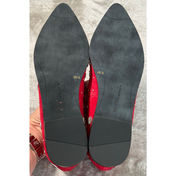 BCBGeneration Nikkola Red Suede Silver Studded Loafer Flats Womens Size 6 NEW - Picture 6 of 8